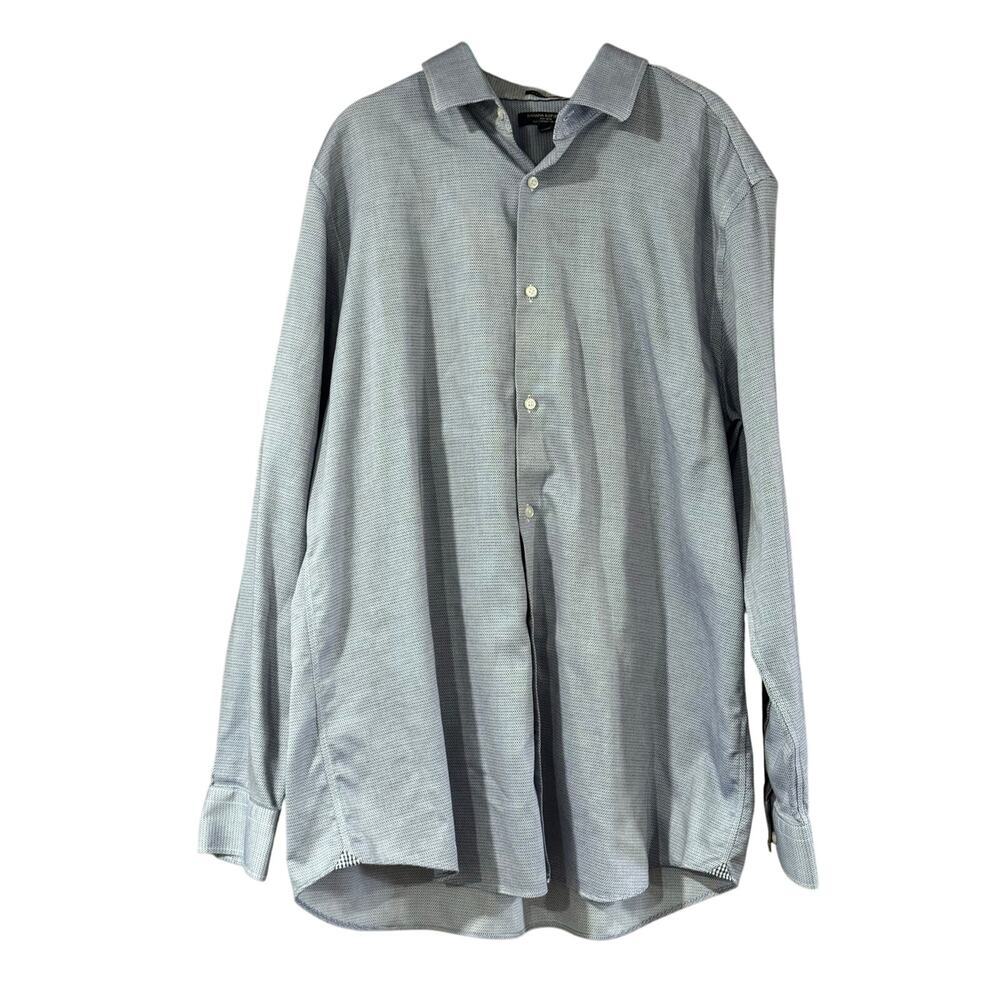 Banana Republic Camden Fit XL Non-Iron Cotton Dress Shirt Blue Print Stretch 17”